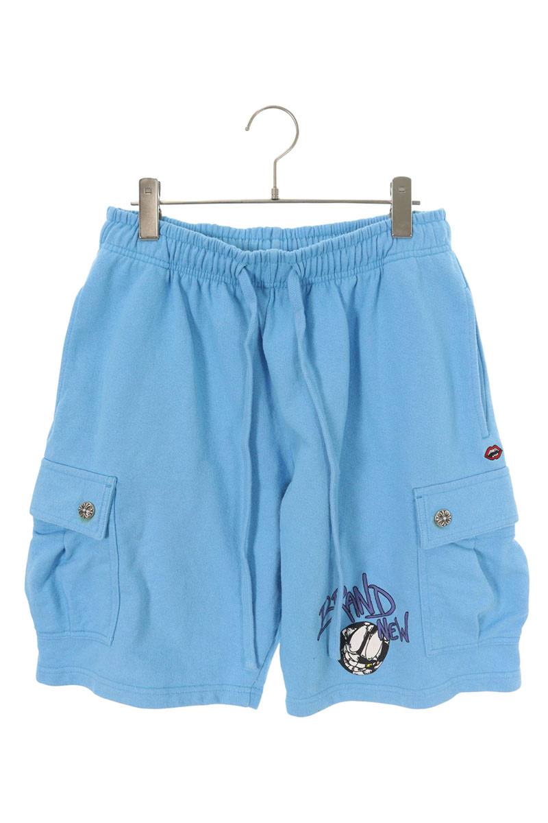 クロムハーツ Chrome Hearts サイズ:L PPO BRAIN NEW HALF PANTS MATTY BOY ブレインニュープリントハーフパンツ(ライトブルー×シルバー)【301152】【FK04】【メンズ】【中古】bb476#rinkan*B