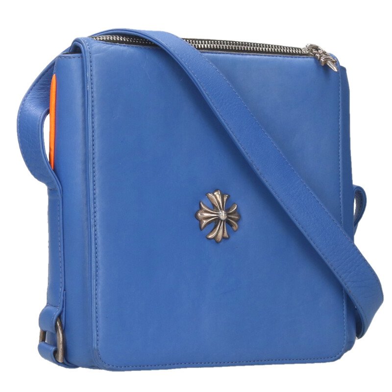 クロムハーツ Chrome Hearts　 PLUG CHプラスレザーショルダーバッグ(ブルー×シルバー)【101152】【GZ1..