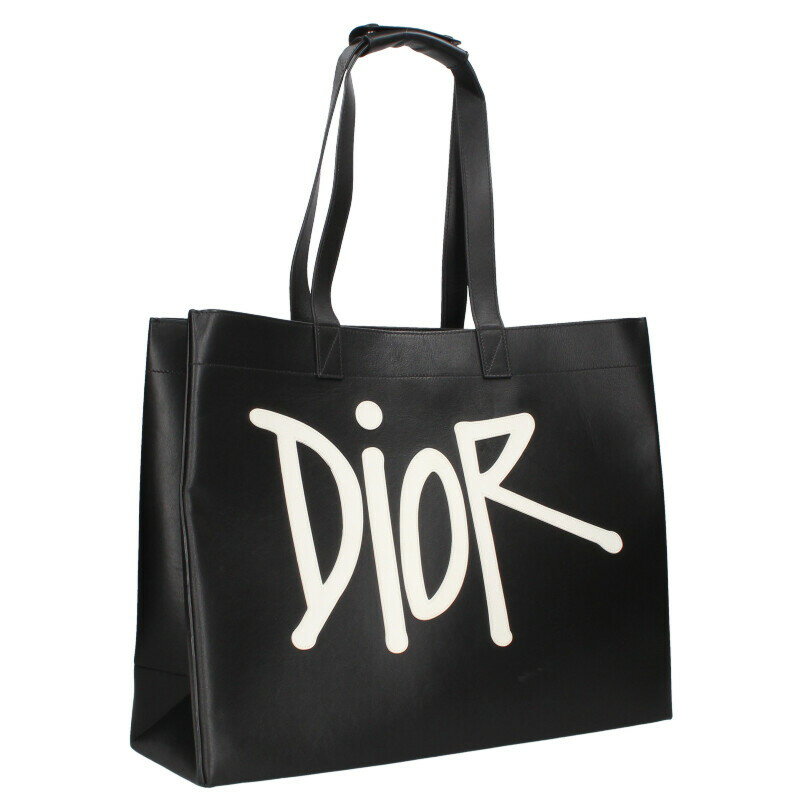 ディオール DIOR ×ショーン・ステューシー ロゴ レザートートバッグ(ブラック)【601152】【SB01】【小物】【中古】bb87#rinkan*B