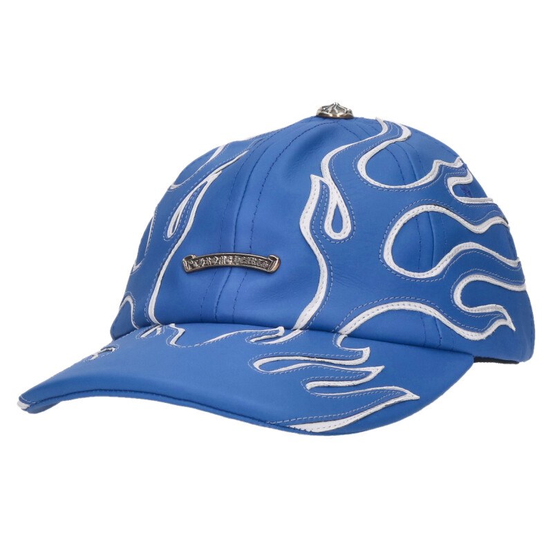 クロムハーツ Chrome Hearts スクロールラベル付きフレイムレザーキャップ(ブルー×シルバー)【901152】【SJ02】【小物】【中古】bb17#...