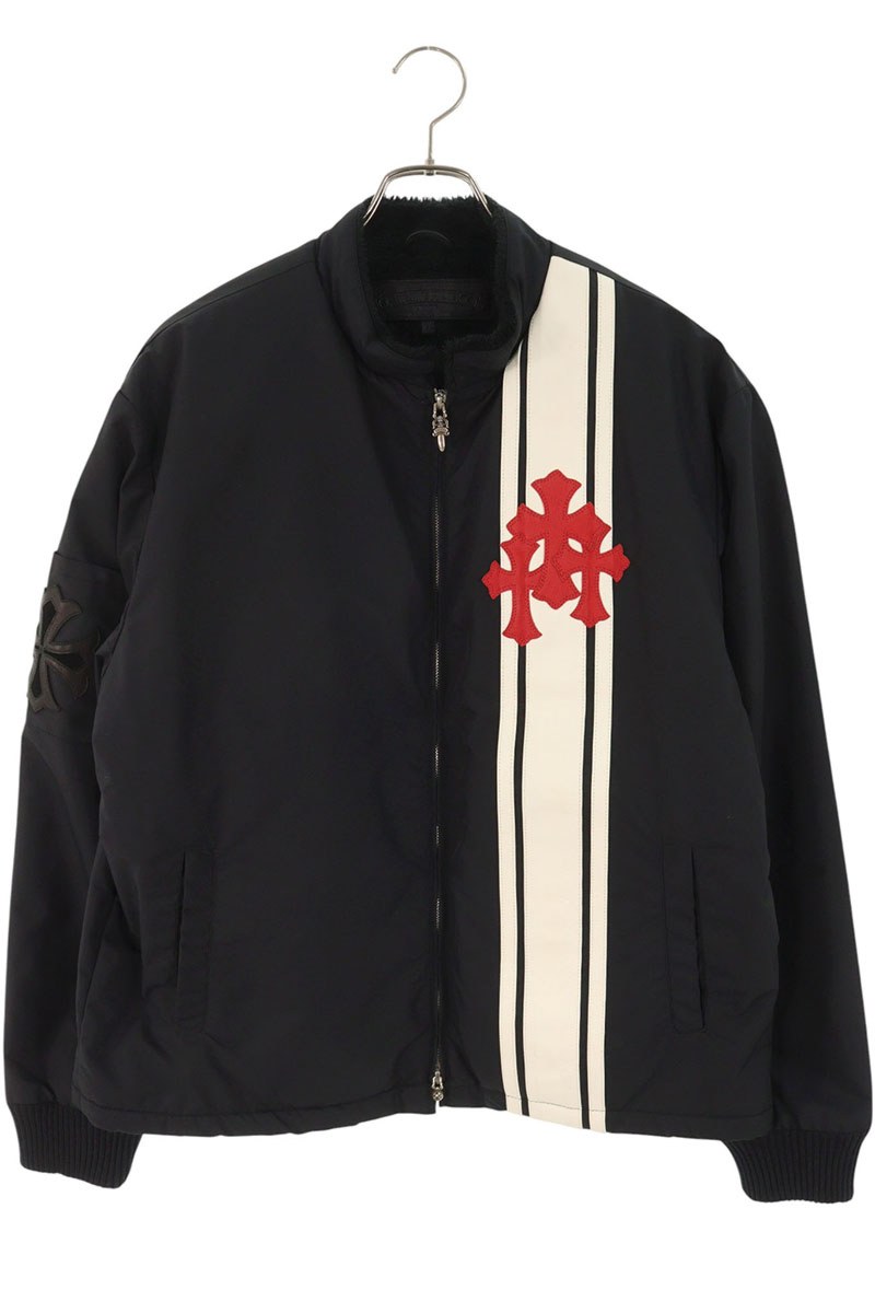 クロムハーツ Chrome Hearts サイズ:M RACING レーシング セメタリーパッチ付き裏地ボアナイロンジャケットブルゾン(ブラック×ホワイト×レッ...