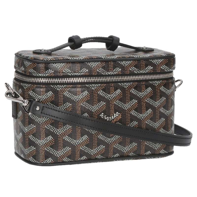 ゴヤール GOYARD　 ヴァニティ ミニ PVCコーティング2wayハンドバッグ(ブラック×ブラウン)【111152】【GZ14】【小物】【中古】bb205#rinkan*S