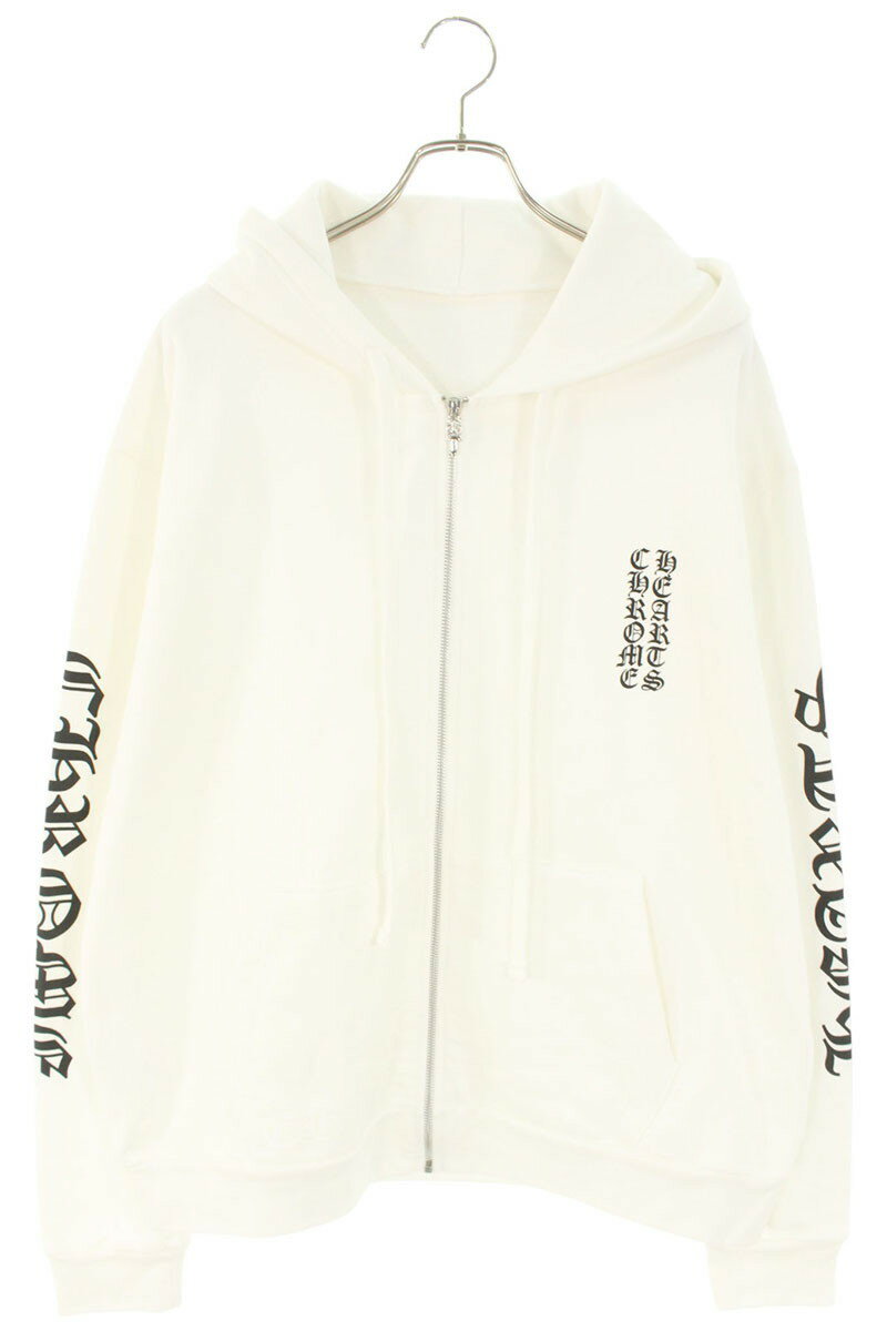 クロムハーツ Chrome Hearts サイズ:L SWTSHRT HD ZIP 袖ロゴプリントジップアップパーカー(ホワイト×ブラック×シルバー)【3111...