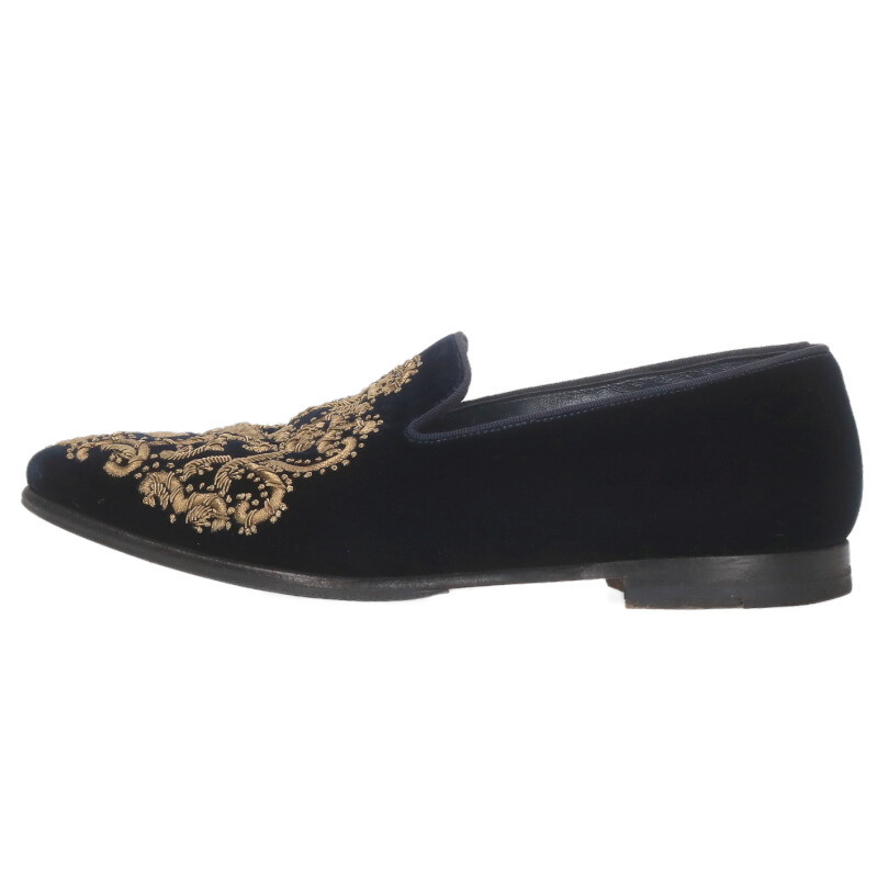 マノロブラニク MANOLO BLAHNIK　サイズ:7.5 装飾刺繍ローファー(ネイビー×ゴールド)【221152】【BS99..