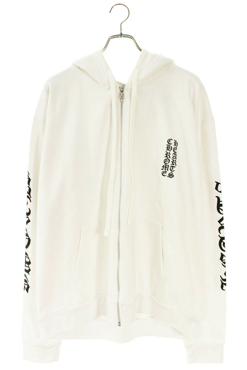 クロムハーツ Chrome Hearts サイズ:L SWTSHRT HD ZIP 袖ロゴプリントジップアップパーカー(ホワイト×ブラック×シルバー)【4111...