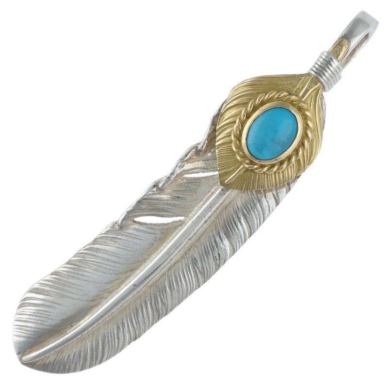 ゴローズ goro's　サイズ:特大 上金金縄ターコイズ特大フェザー 右向き ネックレストップ(シルバー×ゴ..