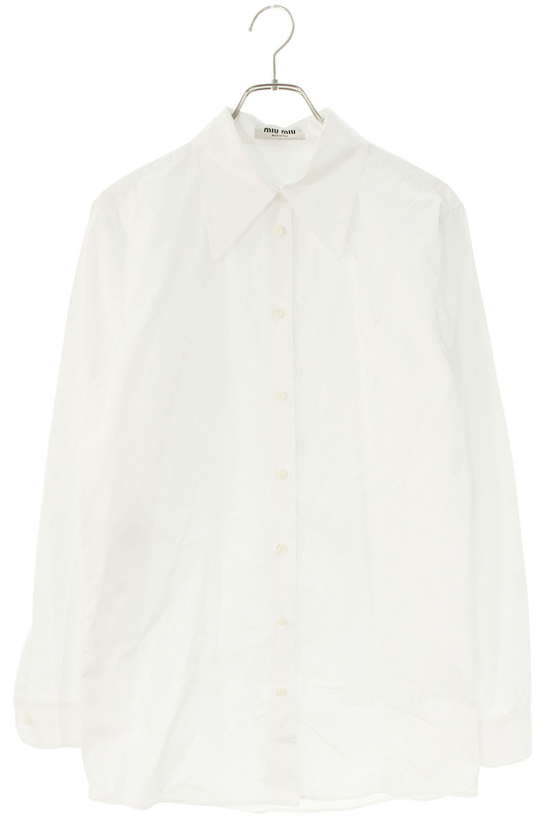 ミュウミュウ miumiu サイズ:42 MK1818 ロゴ刺繍長袖シャツ(ホワイト)【611152】【SS13】【メンズ】【中古】bb310#rinkan*B