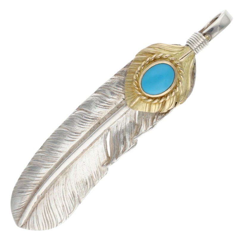 ゴローズ goro's サイズ:特大 上金金縄ターコイズ特大フェザー 左向き ネックレストップ(シルバー×ゴールド×ブルー 14.13g)【321152】【NO05】【小物】【中古】bb432#rinkan*B