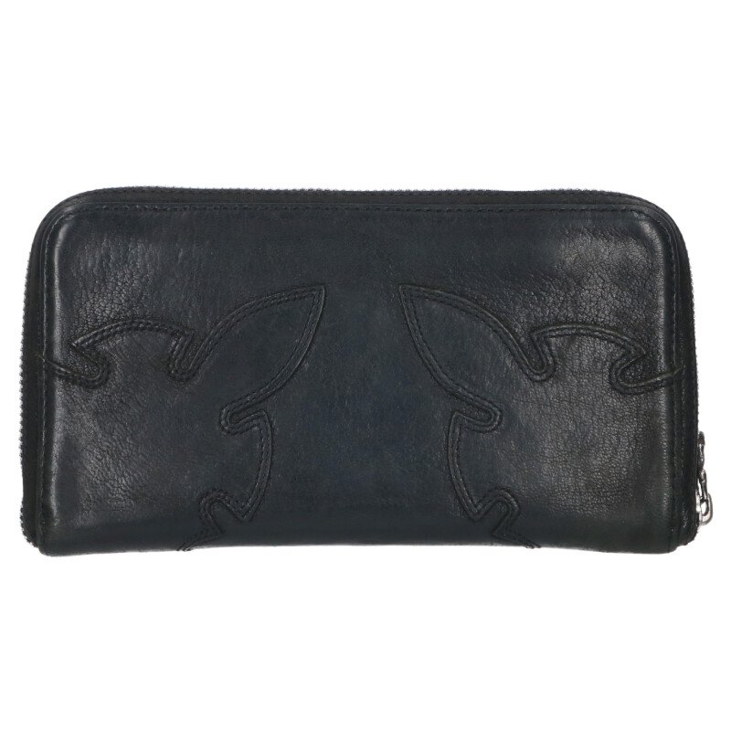 クロムハーツ Chrome Hearts　 REC F ZIP ダブルフレアニーラウンドジップ財布(ブラック×シルバー)【711152】【OS06】【小物】【中古】bb410#rinkan*B