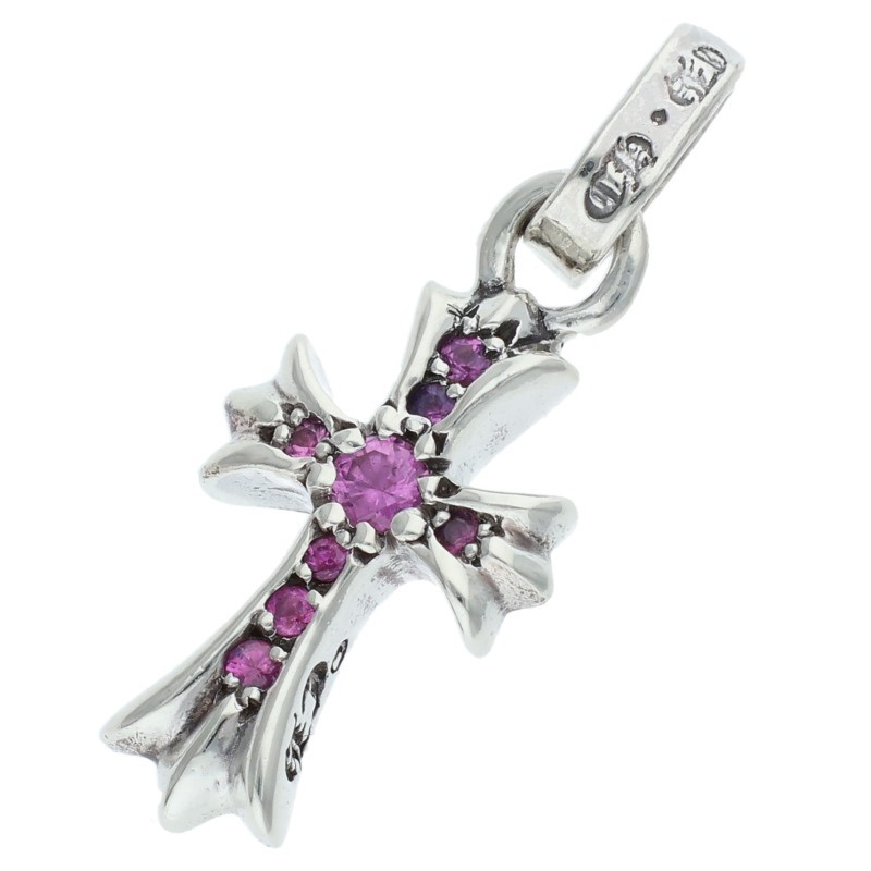 クロムハーツ Chrome Hearts CRS BBYFAT P SAP ベイビーファット PAVEサファイア チャーム シルバーネックレストップ(シルバー×ピンク 1.97g)【321152】【OS06】【小物】【中古】bb76#rinkan*B