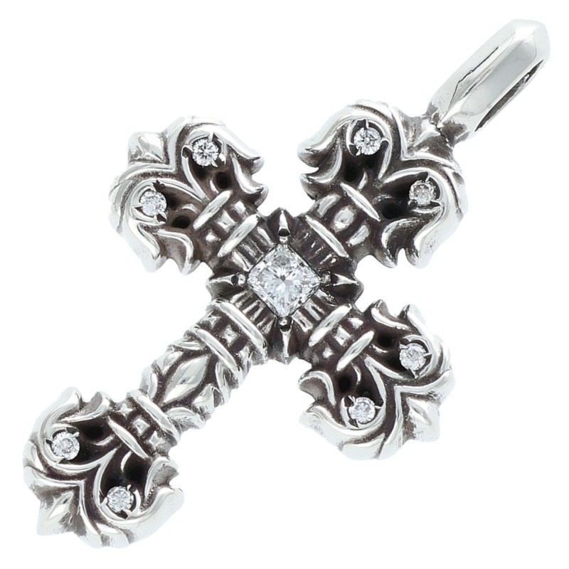 クロムハーツ Chrome Hearts CHARM FILIGREE TINY P DMND タイニーフィリグリー PAVEダイヤシルバーネックレストップ(シルバー×クリア 4.75g)【321152】【OS06】【小物】【中古】bb297#rinkan*B