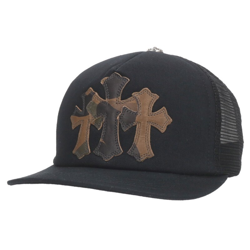 クロムハーツ Chrome Hearts サイズ:ONE SIZE TRUCKER CAP トラッカーキャップ 3セメタリーレザーパッチメッシュキャップ帽子(ブ...