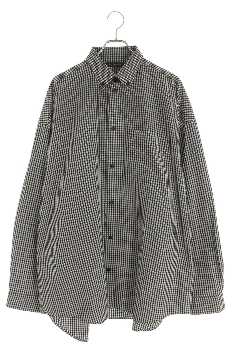 バレンシアガ BALENCIAGA サイズ:3 725377 TLM11 バックロゴチェックポリコットン長袖シャツ(グレー調)【811152】【SS13】【メン...