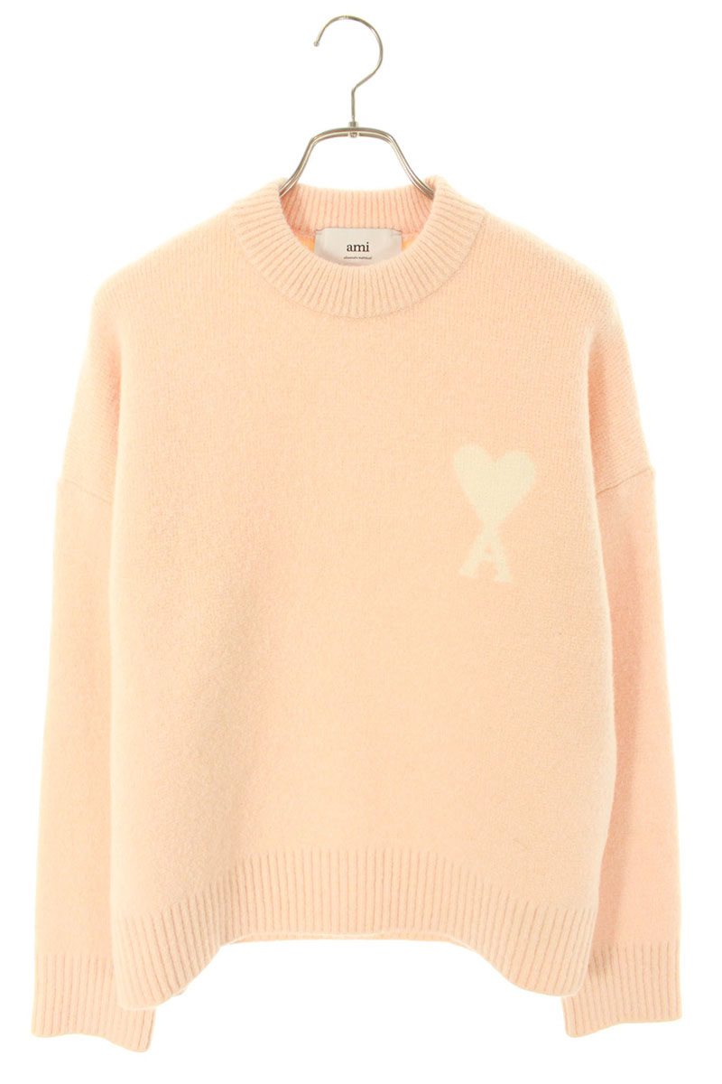 アミアレクサンドルマテュッシ AMI Alexandre Mattiussi　サイズ:S 25AW UKS836 ハートA刺繍クルーネックニット(ピンク)【021152】【SB01】【メンズ】【新古品】bb78#rinkan*N