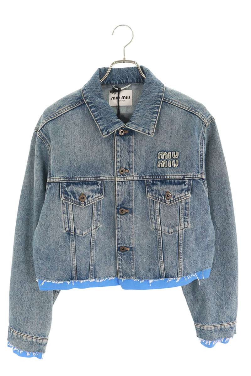 ミュウミュウ miumiu　サイズ:42 GWB247 デニムポプリントラッカーデニムジャケット(インディゴ)【9111..