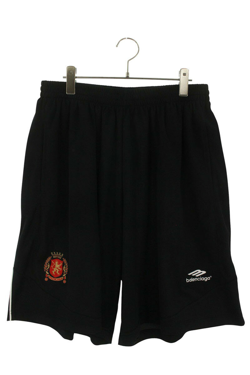 バレンシアガ BALENCIAGA　サイズ:M 777709 TPVW4 ロゴワッペンゲームメッシュハーフパンツ(ブラック)..