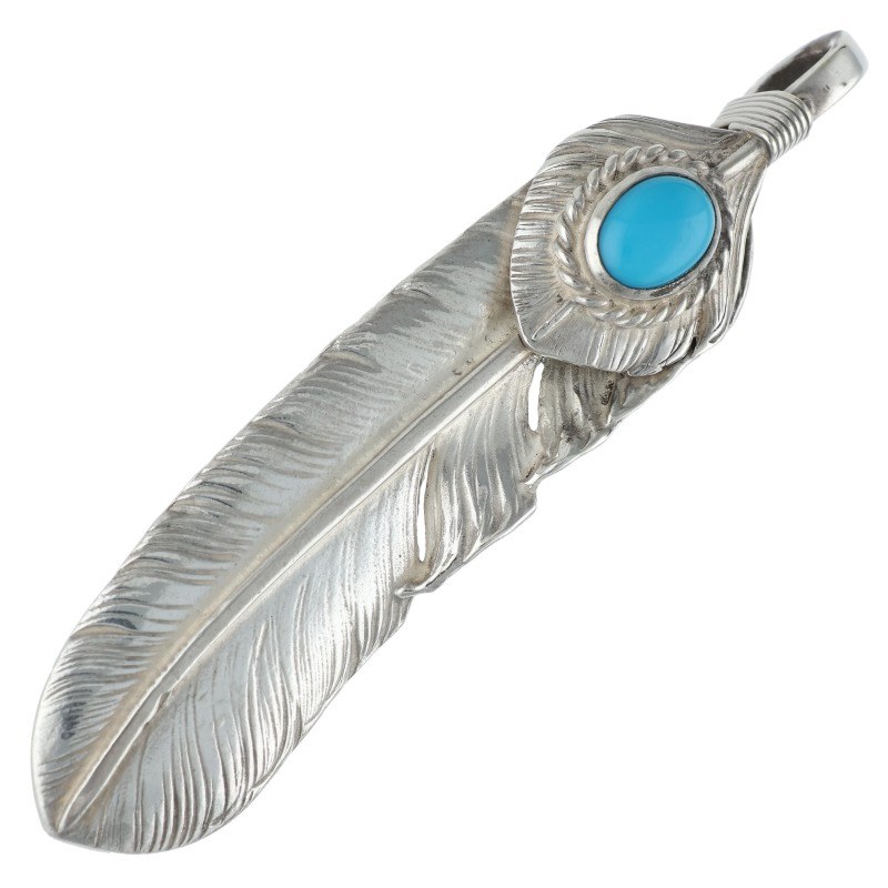 ゴローズ goro's サイズ:特大 上銀銀縄ターコイズ特大フェザー 左向き ネックレストップ(シルバー×ブルー 12.1g)【321152】【SB01】【小物】【中古】bb395#rinkan*B