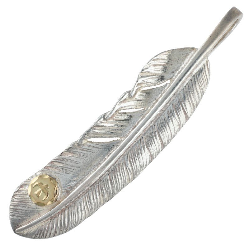 ゴローズ goro's サイズ:特大 メタル付き特大フェザー 右向き ネックレストップ(シルバー×ゴールド 11.62g)【321152】【SB01】【小物】【中古】bb21#rinkan*B