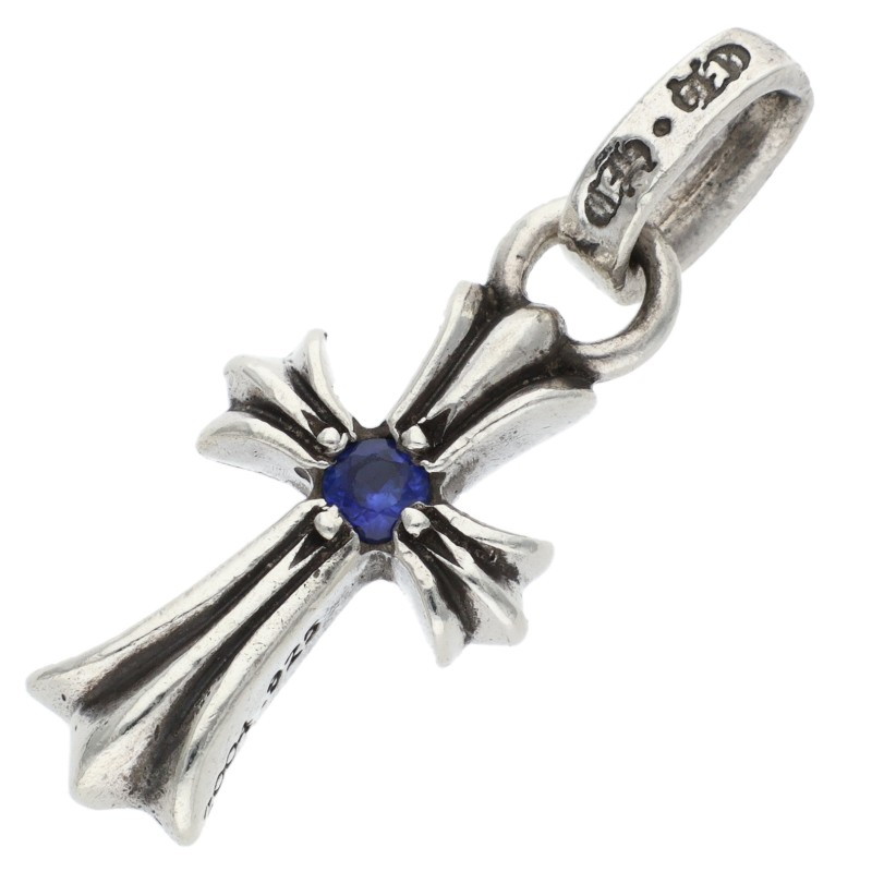 クロムハーツ Chrome Hearts CRS BBYFAT SAP ベイビーファット 1サファイア チャーム シルバーネックレストップ(シルバー×ブルー 1.86g)【321152】【SS07】【小物】【中古】bb62#rinkan*B