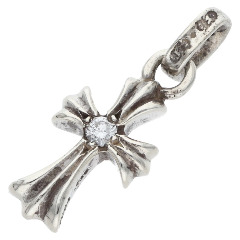 クロムハーツ Chrome Hearts CRS BBYFAT DMND ベイビーファット 両面1ダイヤ チャーム シルバーネックレストップ(シルバー×クリア 2.01g)【321152】【SS07】【小物】【中古】bb14#rinkan*B