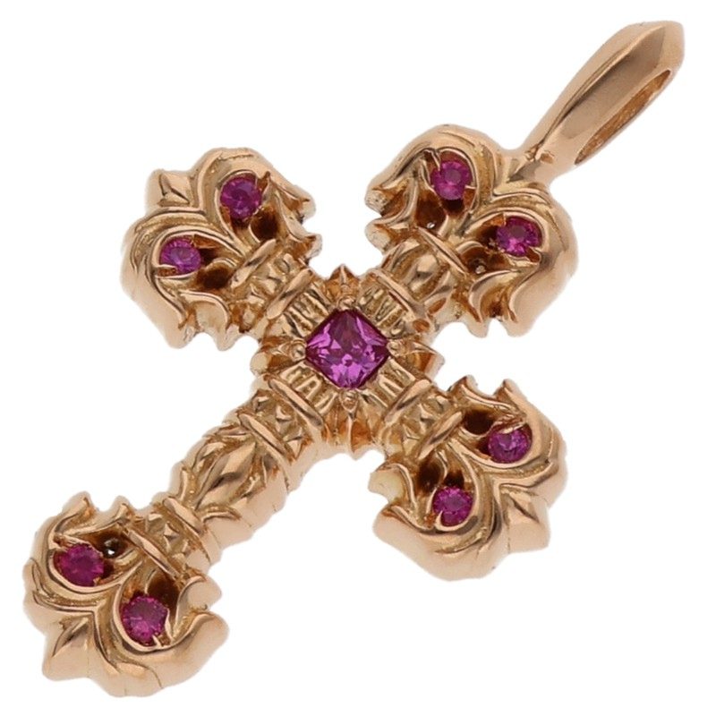 クロムハーツ Chrome Hearts 22K CHARM FILIGREE TINY P SAP タイニーフィリグリー PAVEピンクサファイヤ ゴールドネックレストップ(イエローゴールド×ピンク 7.96g)【321152】【SJ02】【小物】【中古】bb17#rinkan*A