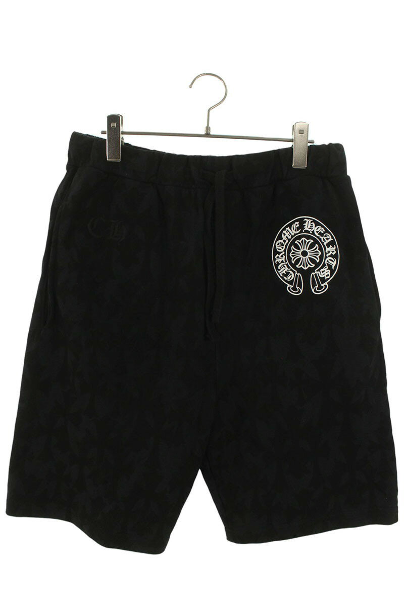 クロムハーツ Chrome Hearts　サイズ:M SWEAT HLF PANTS ホースシュープリント総柄ハーフパンツ(ブラック)【521152】【GZ11】【メンズ】【中古】bb437#rinkan*A