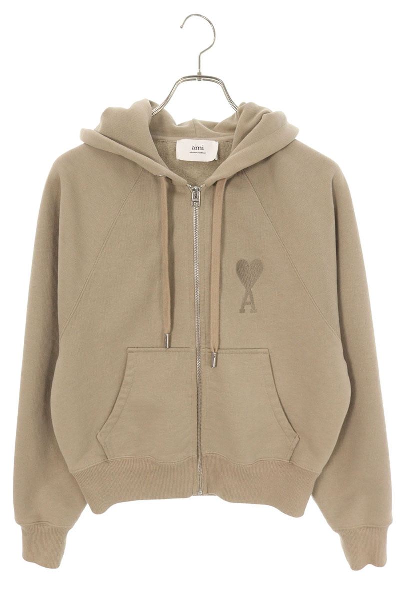 アミアレクサンドルマテュッシ AMI Alexandre Mattiussi サイズ:XS USW402.747 ハートA刺繍ジップアップパーカー(ベージュ)【...