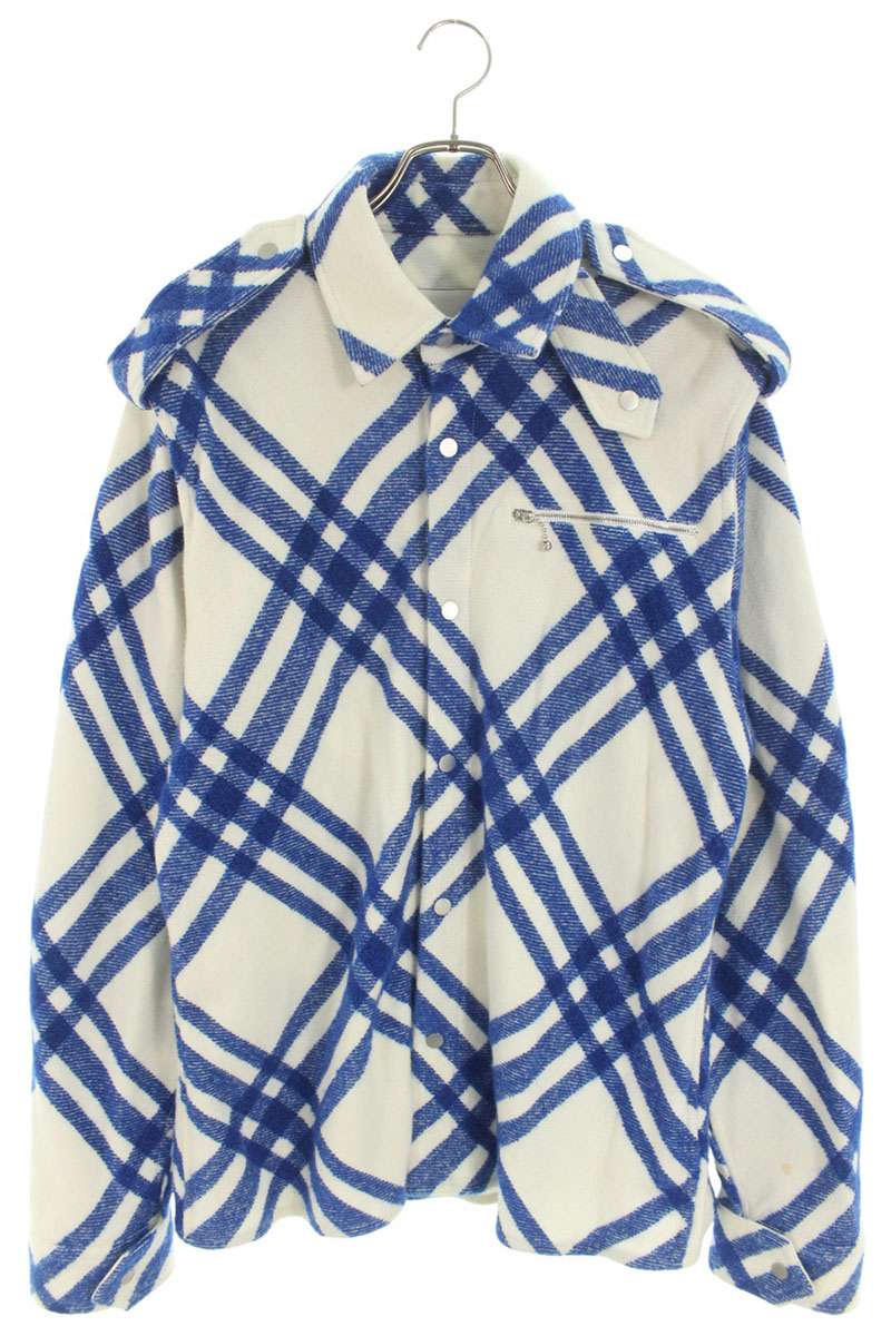バーバリー Burberry　サイズ:S 8078865 チェックウールジャケット(ホワイト×ブルー)【602152】【BS99】【メンズ】【中古】bb419#rinkan*B