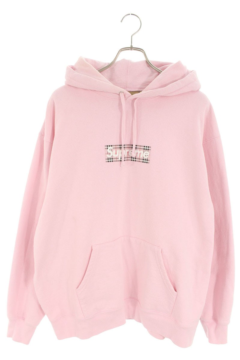 シュプリーム SUPREME　×バーバリー Burberry サイズ:L Burberry Box Logo Hooded Sweatshirt バーバリーボックスロゴパーカー(ピンク)【602152】【OM10】【メンズ】【中古】bb453#rinkan*B