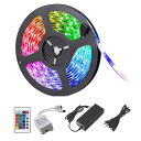 LEDテープライト RGB 300SMD 5050 LEDテープ 防水 100V DC12V用 5M 16色 黒ベース 切断可能 コントローラー リモコン付 P...