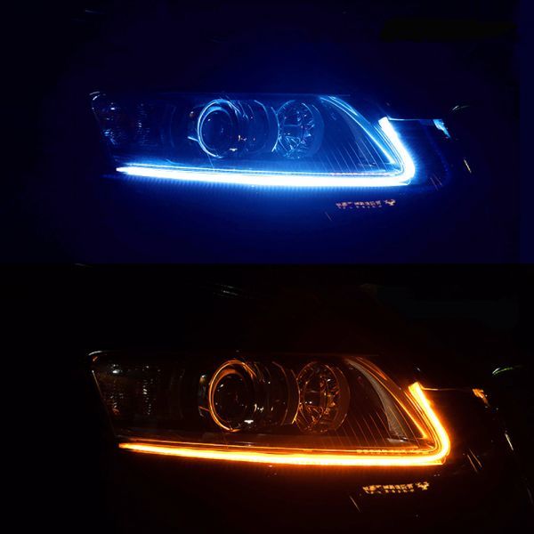 12V 薄さ3mm シーケンシャルウィンカー カット可能 流れるウィンカー LEDシリコンチューブ ブルー アンバー 60cm 2本