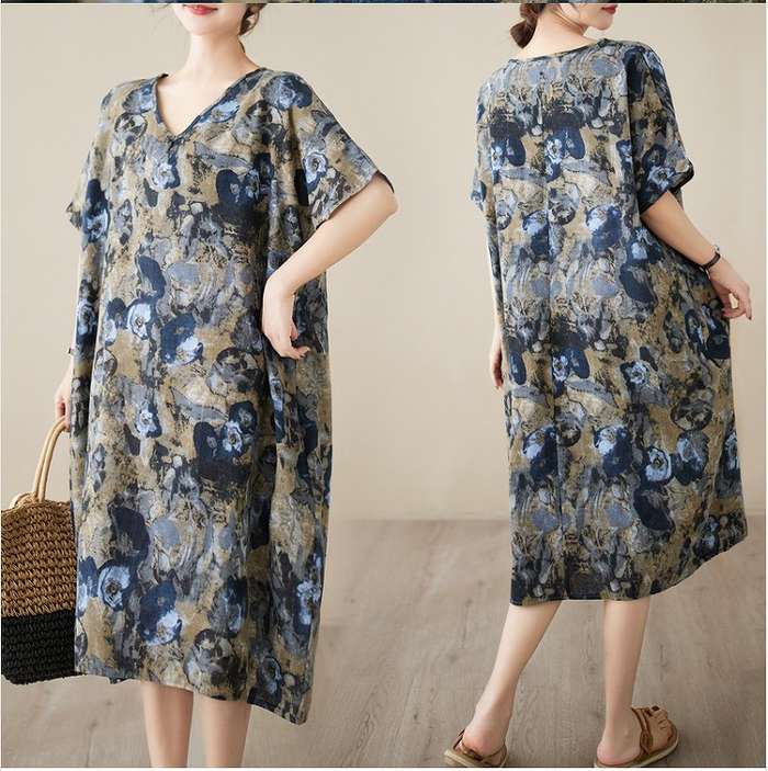 【8/28まで!!39%offクーポン対象】春新作 予約商品 大きいサイズ レディース ワンピース マキシ丈 半袖 花柄 Vネック エスニック 大人 30代 40代 50代 春服 春服のサムネイル