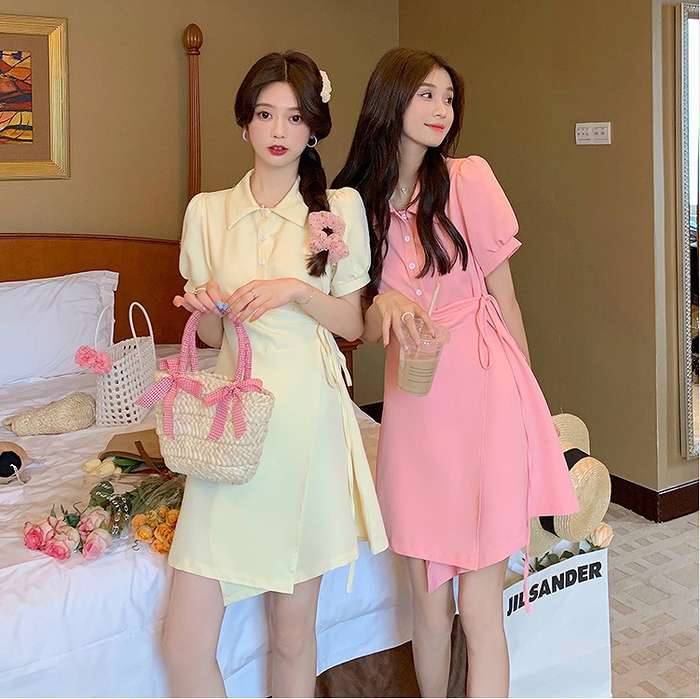 冬新作 予約商品 大きいサイズ レディース ワンピース ひざ上丈 半袖 シャツワンピ リボン ガーリー 大人 30代 40代 50代 冬服 冬服