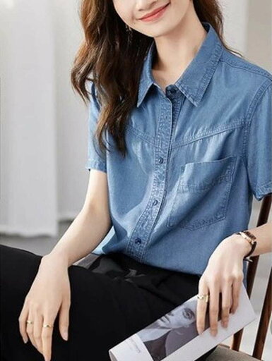 春新作 予約商品 大きいサイズ レディース デニムシャツ 半袖 デニム ポケット トップス 大人 30代 40代 50代 春服 春服 春新作 予約商品 大きいサイズ レディース デニムシャツ 半袖 デニム ポケット トップス 大人 30代 40代 50代 春服 春服