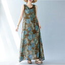 【40%offクーポン対象】春新作 予約商品 大きいサイズ レディース 総柄 オリエンタル風デザイン ノースリーブ ロング ワンピース 大人 30代 40代 50代 春服 202407(4)