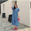 春新作 予約商品 大きいサイズ レディース ワンピース ロング丈 半袖 クローバー 裾ティアード 大人 30代 40代 50代 春服 春服