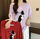 【35%OFFクーポン対象】春新作 予約商品 大きいサイズ レディース ニットシャツ 半袖 ニット ウサギ アニマル 韓国ファッション LL 3L 4L 5L 大人カジュアル