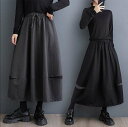 春新作 予約商品 スカート ロング Aライン ウエストゴム シンプル 配色デザイン 秋冬 ブラック グレー 大きいサイズ レディース レディース 大人 30代 40代 50代 春服 202412(4)