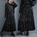 春新作 予約商品 スカート ロング ティアード ベロア調 光沢感 ブラック 秋冬 大きいサイズ レディース レディース 大人 30代 40代 50代 春服 202412(4)