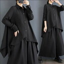 【35%offクーポン対象】春新作 予約商品 シャツ 長袖 アシンメトリー ブラック 秋冬 大きいサイズ レディース レディース 大人 30代 40代 50代 春服 202412