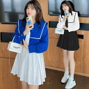 春新作 予約商品 大きいサイズ レディース 学生風 通勤通学 セーラー服 大きめ襟シャツ プリーツスカート2点セット レディース 大人 30代 40代 50代 ...
