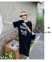 春新作 予約商品 ワンピース 半袖 ロング丈 キャラクター ゆったり ブラック 韓国ファッション 大きいサイズ レディース レディース 大人 30代 40代 50代 春服 2025春夏新作(4)