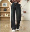 春新作 予約商品 大きいサイズ レディース パンツ ボトムス デニム パンツ あったか 裏起毛 ストレート ジーンズ ウエストゴム ジーパン M L LL 3L...