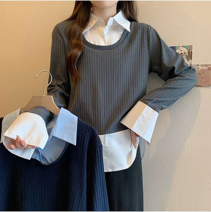 冬新作予約商品シャツレイヤード風ニ...