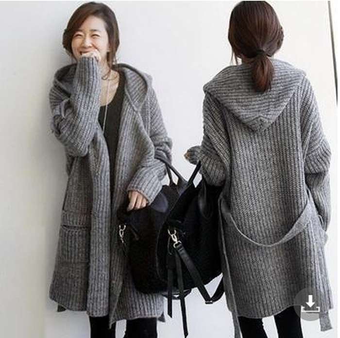 冬新作予約商品ロングニットカーディ...