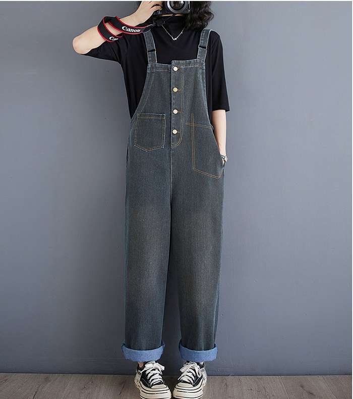 春新作 予約商品 デニムオーバーオール 前ボタン ゆったりシルエット シンプル 大きいサイズ レディース レディース 大人 30代 40代 50代 春服 2025春夏新作
