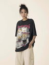 【35%OFFクーポン対象】春新作 予約商品 うさぎ イラストTシャツ ブラック カジュアル ビッグシルエット コットン 大きいサイズ レディース レディース 大人 30代 40代 50代 春服 2025春夏新作