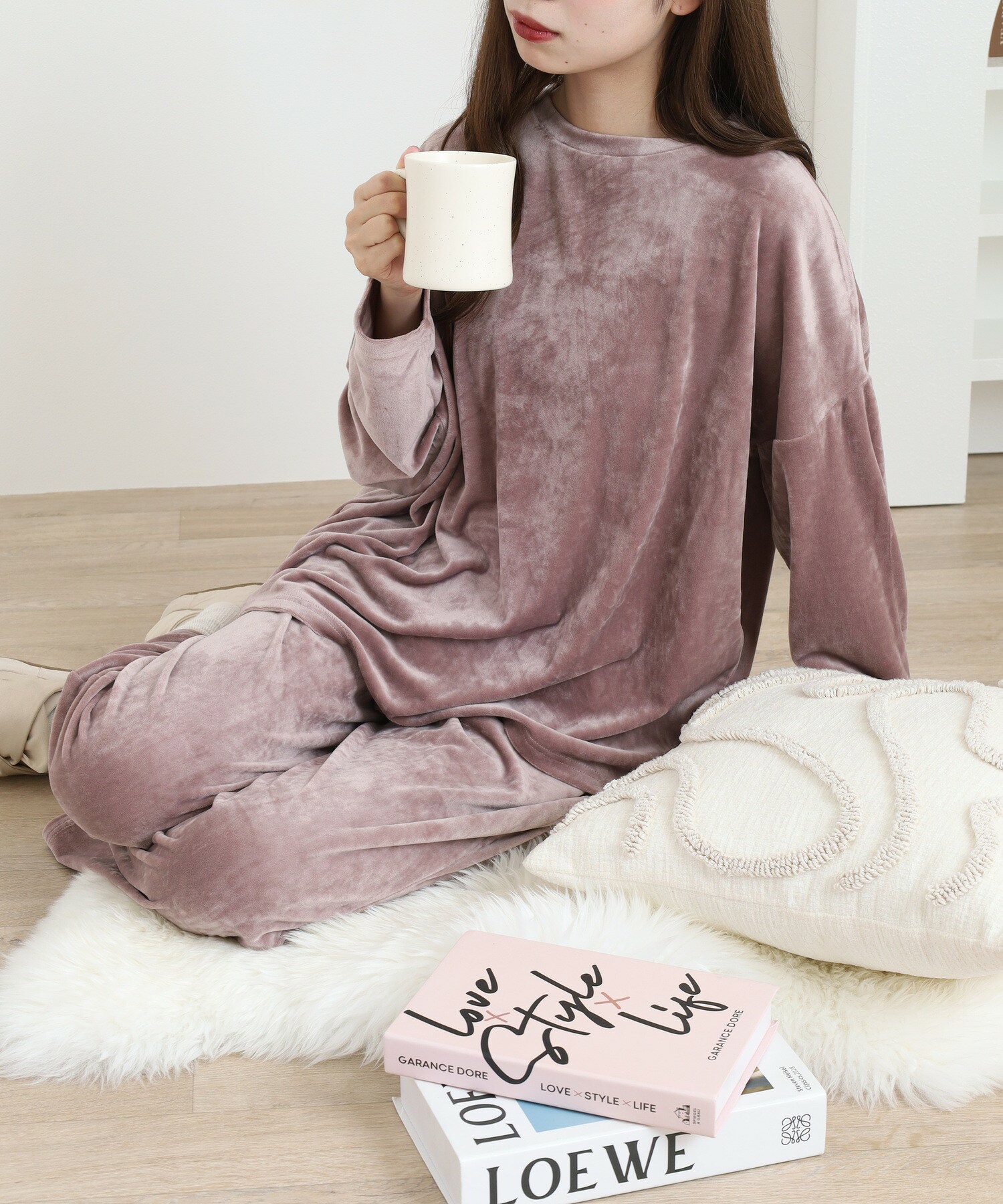 上下セット ストレッチベロア ルームウェア パジャマ 部屋着 2点セット レディース セットアップ