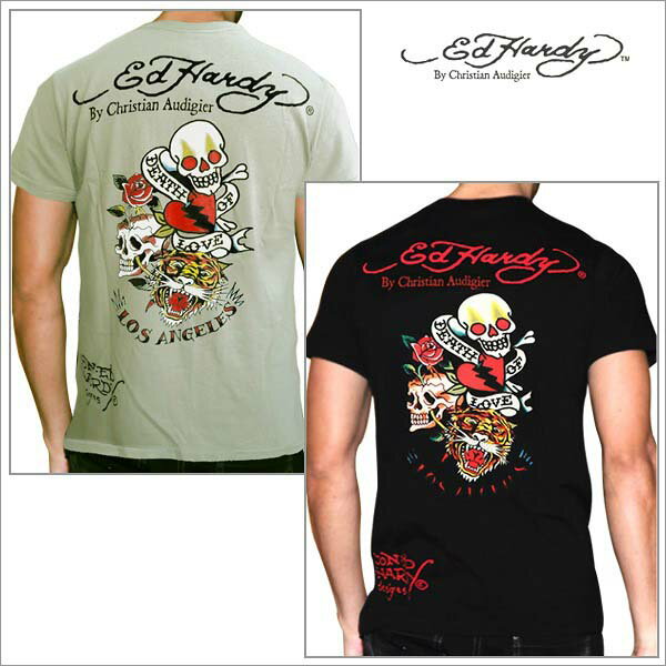 送料無料 メンズ　Tシャツ 　半袖　エドハーディー　Ed Hardy　ヘンリーネック デス オブ ラブ タイガー　バックプリント 　ブラック　アメカジ　アメリカン　ロック　セレカジ