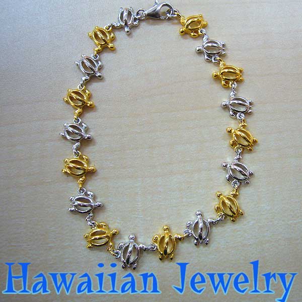 ブレスレット 送料無料 レディース　アクセサリー　ブレスレット　Hawaiian Jewelry ハワイアンジュエリー ホヌ (亀) ブレスレット シルバー×ゴールド　カジュアル　 おしゃれ ファッション　誕生日　イベント